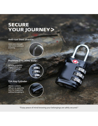 Candado de Combinación TSA UP Security - 3 Dígitos, Negro