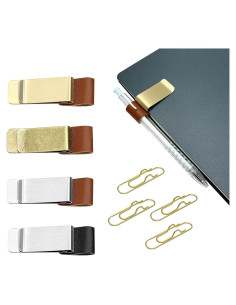 Clip de bolígrafo SNIRFAQM - Paquete de 8 soportes de cuero y metal