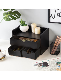 Organizador de escritorio de madera VERGOODR 3 niveles 3 cajones 2