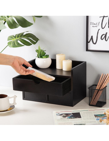 Organizador de escritorio de madera VERGOODR 3 niveles 3 cajones