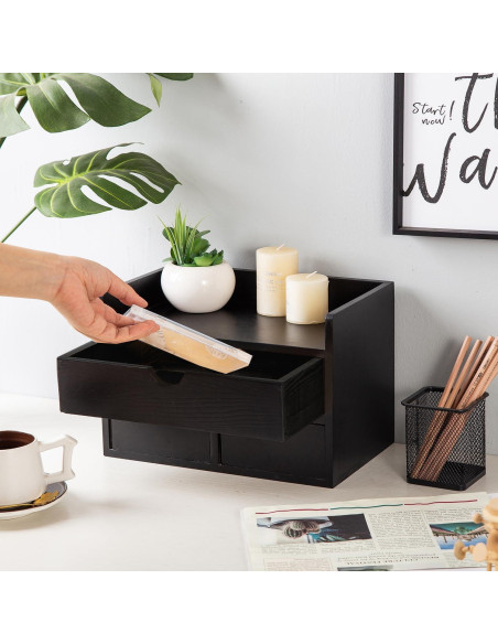 Organizador de escritorio de madera VERGOODR 3 niveles 3 cajones