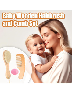 Juego de Cepillo y Peine de Madera WXA para Bebés 3 Piezas 2