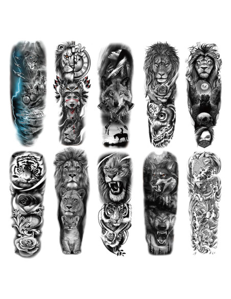 Tatuajes Temporales de Manga Completa LEOARS - Tigre y León Tatuajes Temporales de Manga Completa LEOARS - Tigre y León