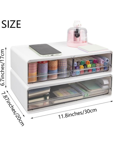 Organizador de Escritorio Zyners Blanco 3 Cajones Apilables