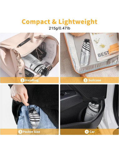 Mini Paraguas de Viaje ECOBRELLA Negro UPF 50+ Compacto