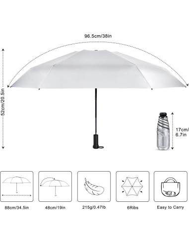 Mini Paraguas de Viaje ECOBRELLA Negro UPF 50+ Compacto