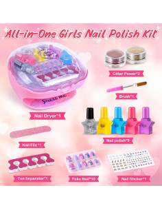 Kit de Esmalte de Uñas Shemira Rosa con Secador para Niñas 2