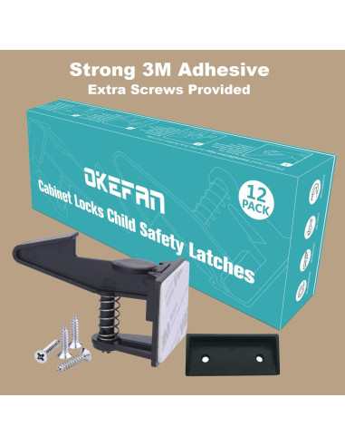 Cerraduras de Gabinete OKEFAN para Seguridad Infantil - 12 Piezas