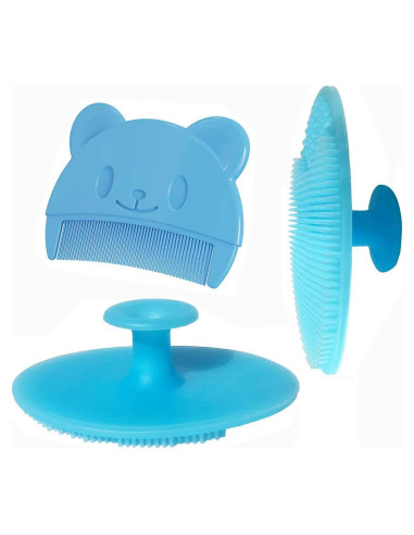 Cepillo de Baño para Bebé Azul - Masajeador de Silicona 3 Piezas