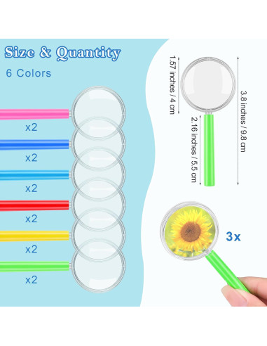 Lentes de Aumento Plásticos Aodaer 3X 12 Paquete Coloridos