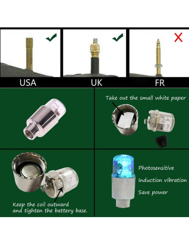 4 Luces LED para Válvulas de Neumático YUERWOVER Azul