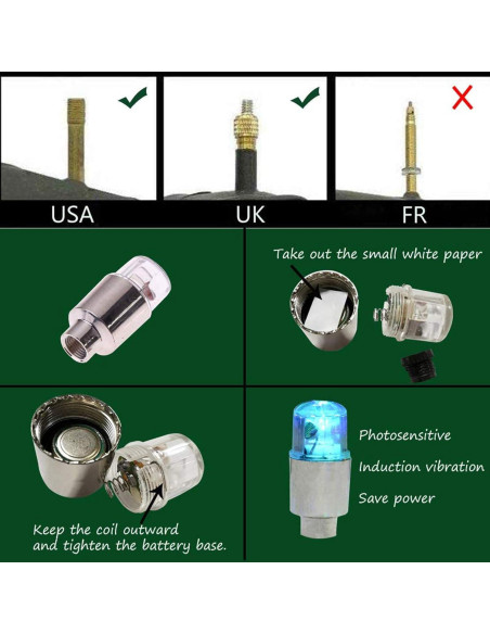 4 Luces LED para Válvulas de Neumático YUERWOVER Azul