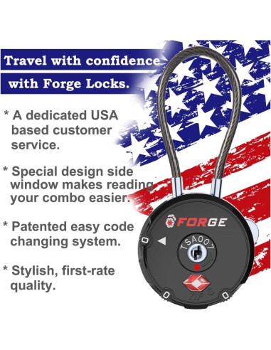 Candados de Equipaje TSA Forge 2PK Combinación 3 Dígitos Negro
