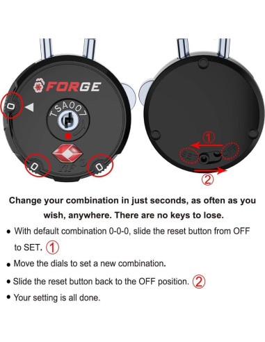 Candados de Equipaje TSA Forge 2PK Combinación 3 Dígitos Negro