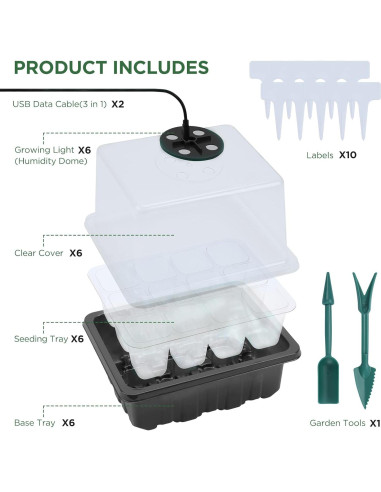 Bandeja de Inicio de Semillas Seedfactor con Luz y Domos 6PCS