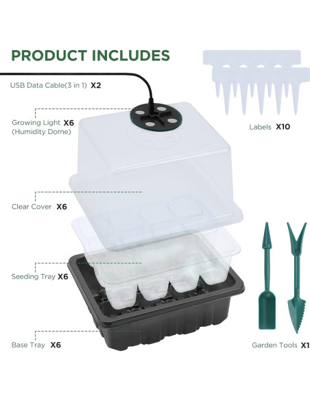 Bandeja de Inicio de Semillas Seedfactor con Luz y Domos 6PCS