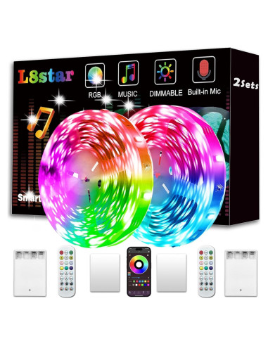 Luces de tira LED a pilas L8star 10.6m RGB con control remoto