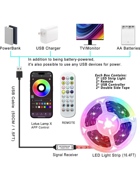 Luces de tira LED a pilas L8star 10.6m RGB con control remoto