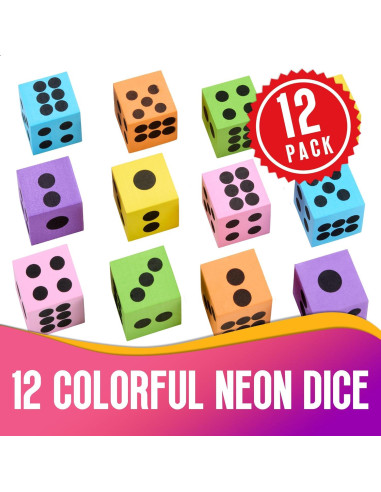 Juego de Dados de Espuma Neón Jumbo - Paquete de 12 para Niños