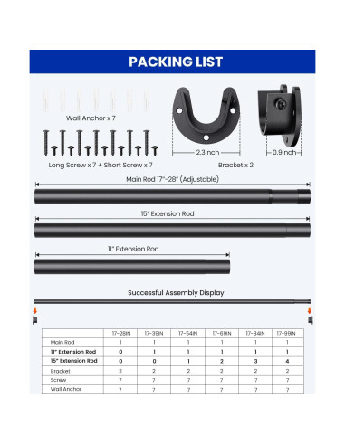 Barra de Closet Ajustable Supforce 43.2-71.1 cm Metal Negro