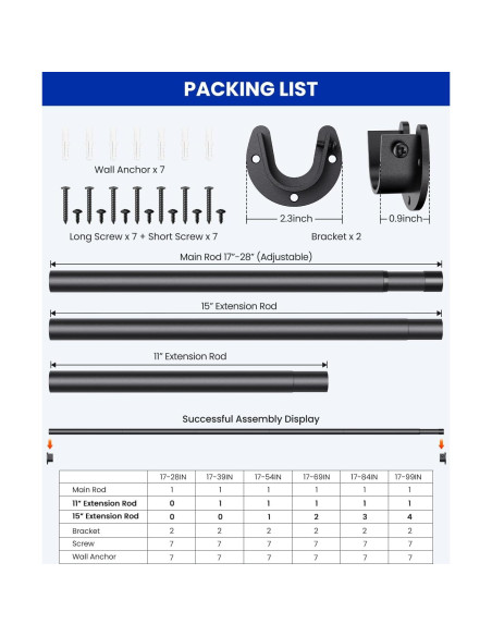 Barra de Closet Ajustable Supforce 43.2-71.1 cm Metal Negro