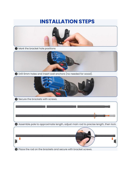 Barra de Closet Ajustable Supforce 43.2-71.1 cm Metal Negro