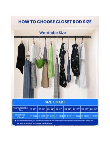 Barra de Closet Ajustable Supforce 43.2-71.1 cm Metal Negro