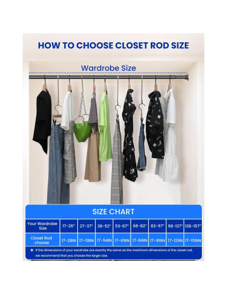 Barra de Closet Ajustable Supforce 43.2-71.1 cm Metal Negro