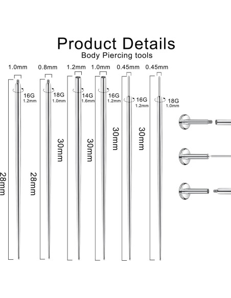 Kit de Herramientas para Piercing VOJO 16G 18G Acero Inoxidable Kit de Herramientas para Piercing VOJO 16G 18G Acero Inoxidable