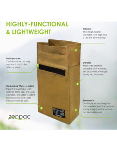Bolsa de Almuerzo Aislada ZENPAC Marrón 6L Impermeable 21.6x11.4x30.5cm 2