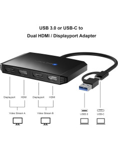 Adaptador USB 3.0 a Doble DisplayPort/HDMI WAVLINK 4K@60Hz 2