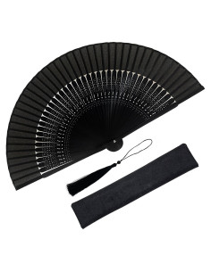 Abanico Plegable de Bambú dmjuncong 21cm Negro Clásico