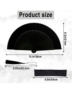 Abanico Plegable de Bambú dmjuncong 21cm Negro Clásico 2