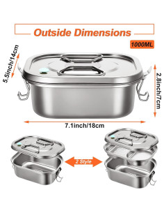 Caja Bento de Metal Romooa 2 Piezas Acero Inoxidable Hermética 2