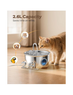 Fuente de Agua para Gatos ATMZIQXR 2.6L Acero Inoxidable Silenciosa 2