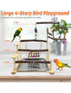 Parque de Aves de Madera Kathson con Juguetes y Tazas 2