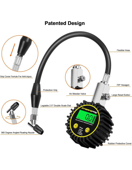 Medidor de Presión de Neumáticos Digital ATsafepro 200 PSI