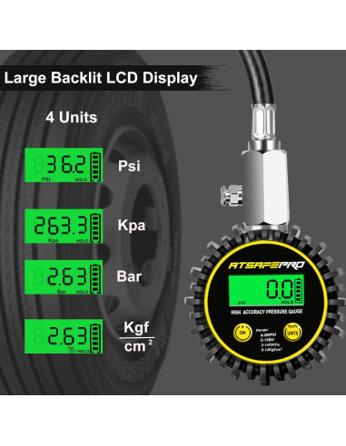 Medidor de Presión de Neumáticos Digital ATsafepro 200 PSI