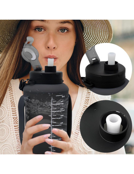 Botella de Agua Plegable LELExilan 64oz Silicona Negra Botella de Agua Plegable LELExilan 64oz Silicona Negra