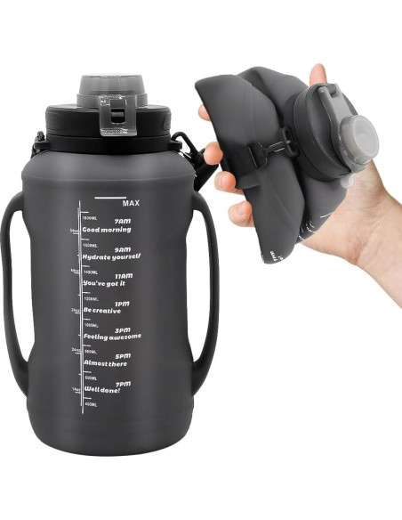 Botella de Agua Plegable LELExilan 64oz Silicona Negra Botella de Agua Plegable LELExilan 64oz Silicona Negra