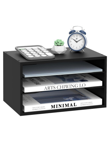 Organizador de Escritorio SUPEASY de Madera 3 Niveles Negro