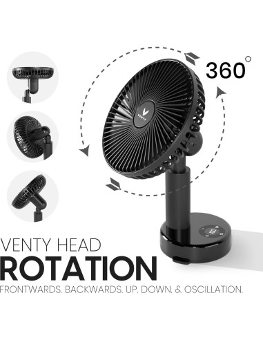 Ventilador Portátil Clip Venty Negro - Recargable 10 Horas