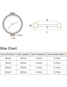 Tubo de Tornillo para Reloj HARFINGTON 16mm Acero Inoxidable 2