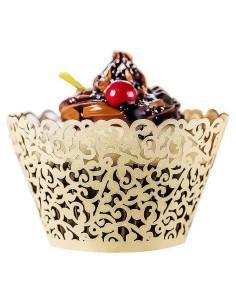 60 Fundas de Cupcake Marfil YOZATIA - Encaje Cortado con Láser