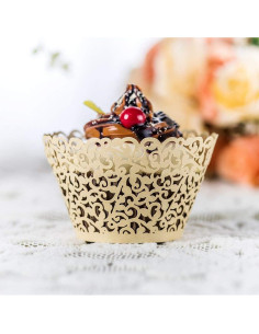 60 Fundas de Cupcake Marfil YOZATIA - Encaje Cortado con Láser 2