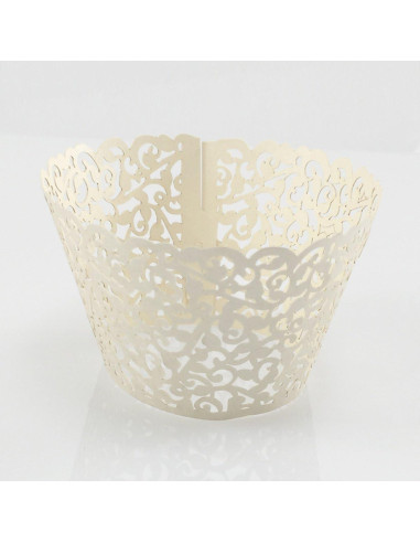 60 Fundas de Cupcake Marfil YOZATIA - Encaje Cortado con Láser