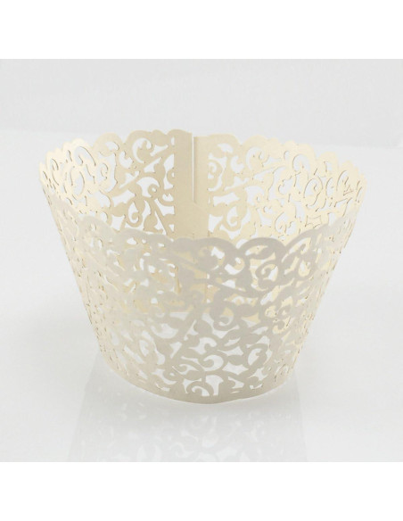 60 Fundas de Cupcake Marfil YOZATIA - Encaje Cortado con Láser