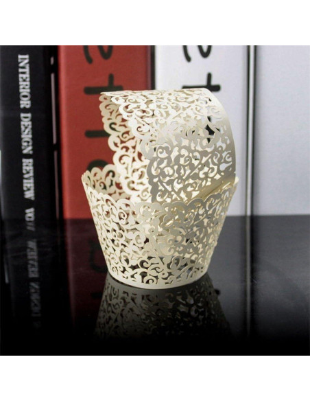 60 Fundas de Cupcake Marfil YOZATIA - Encaje Cortado con Láser