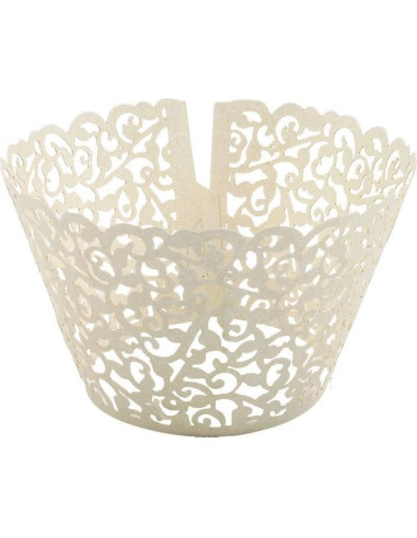 60 Fundas de Cupcake Marfil YOZATIA - Encaje Cortado con Láser