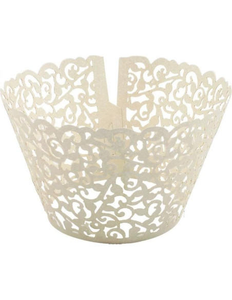 60 Fundas de Cupcake Marfil YOZATIA - Encaje Cortado con Láser